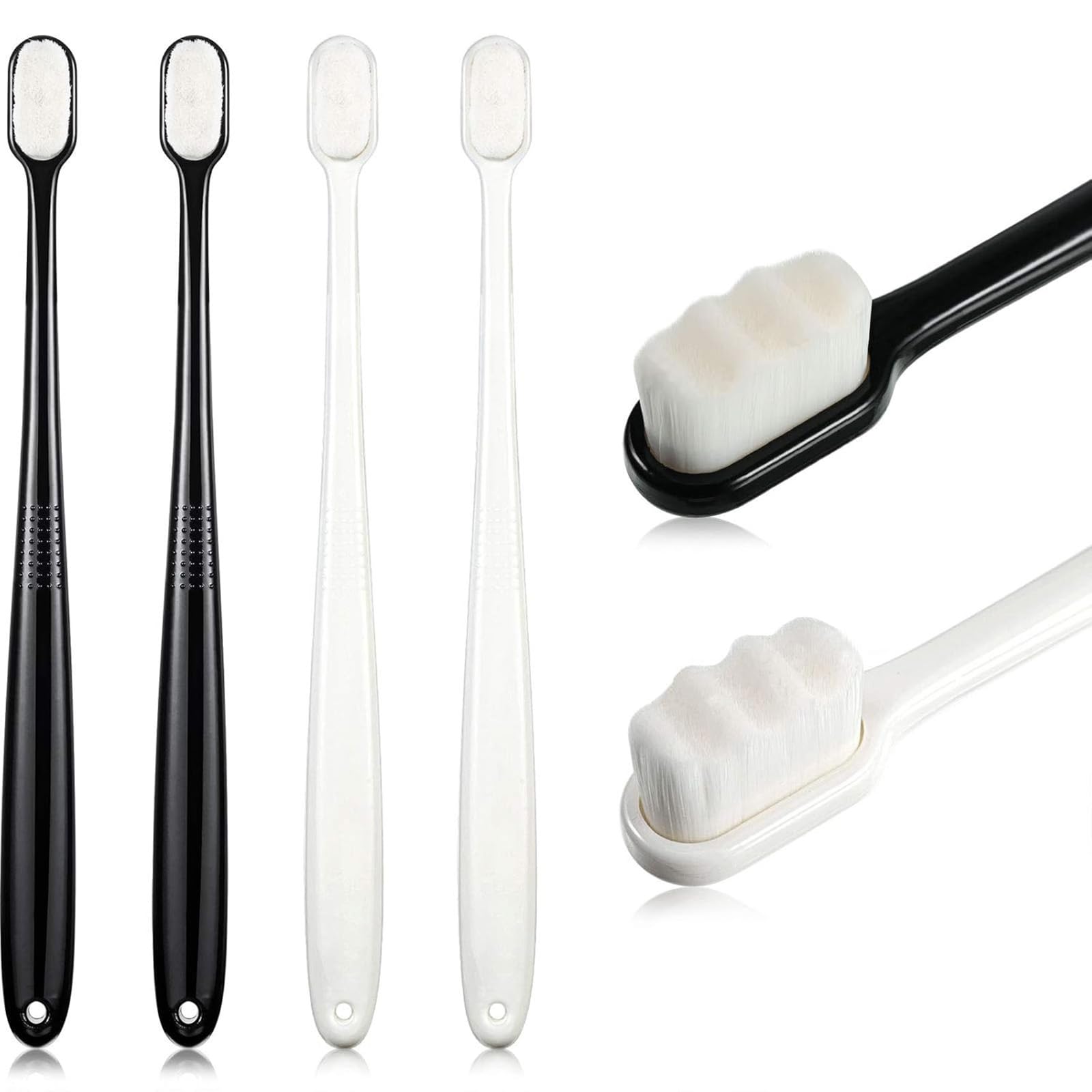 4 Pieces Soft Micro-Nano Manual Toothbrush Extra Soft Bristles Toothbrush with 20, 000 Bristles for Fragile Gums Adult Kid Children (Black, White)