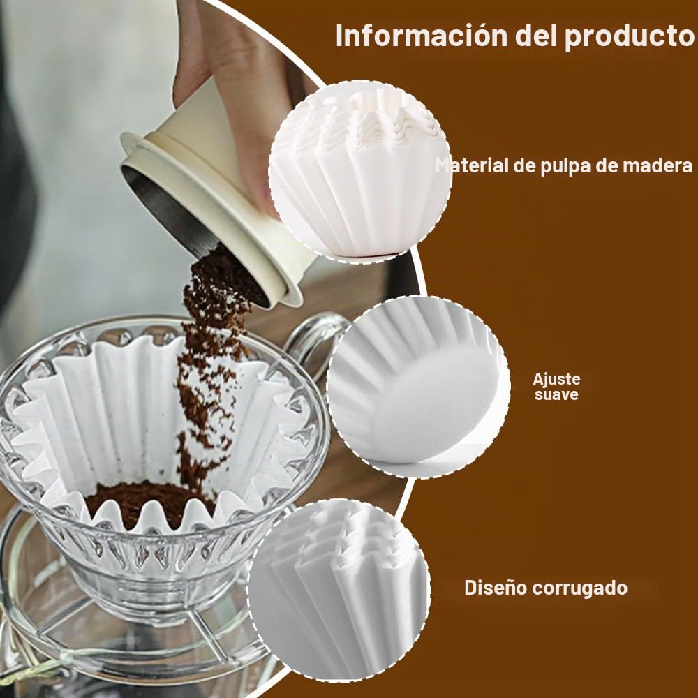 100 Piezas Filtros Cafetera Goteo, 110/250 mm Papel De Filtrode Café | para 8-12 Tazas de Café, Fácil de Usar Universal Ondulado Filtros de Papel para Casa, Camping, Oficina, Picnic (Blanco)
