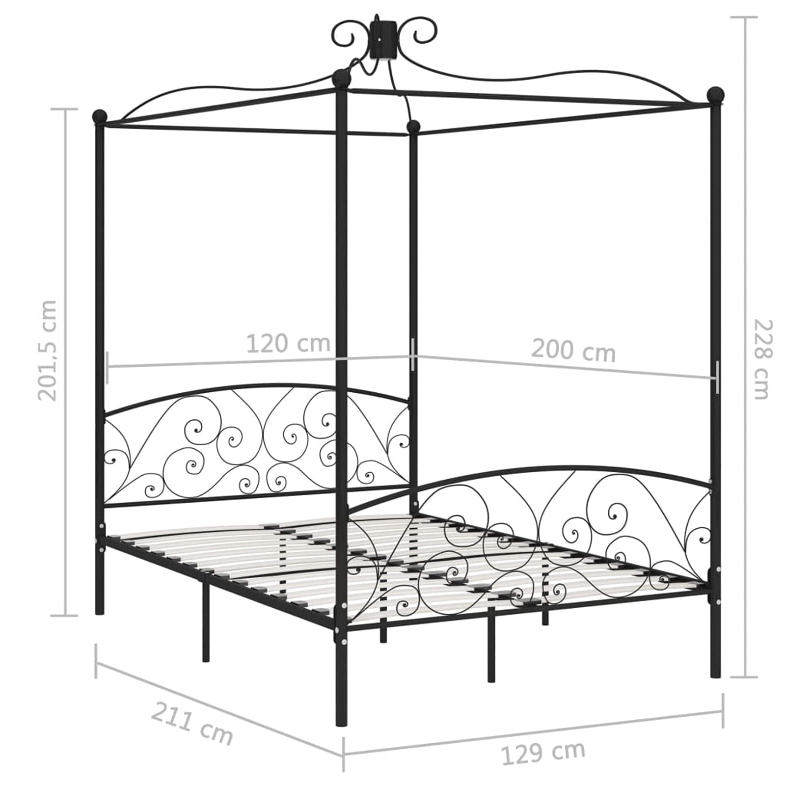 Himmelbett-Gestell Schwarz Metall 120 x 200 cm Himmelstange Klemmen Betthimmel Stange Himmelbett Gestell Moskitonetz Halterung Bett