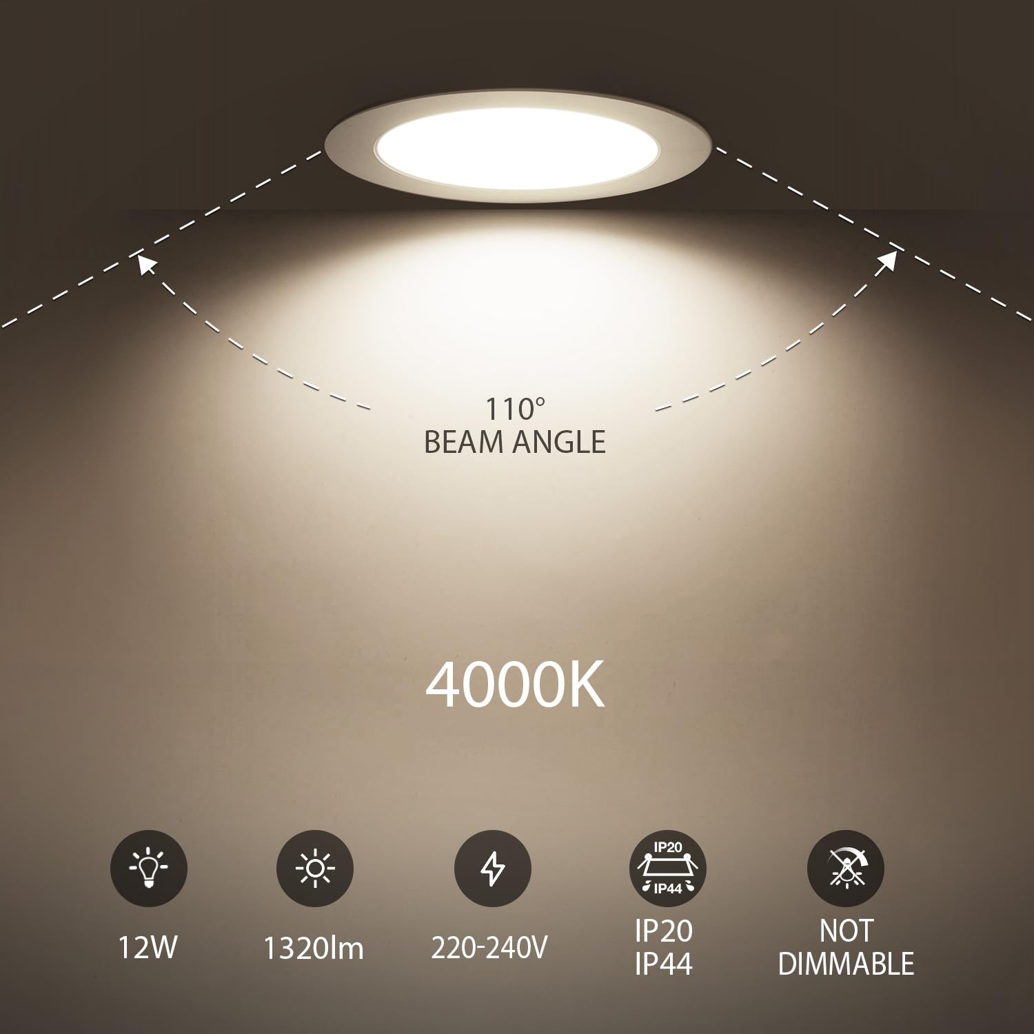 LVWIT Faretti LED da Incasso per Cartongesso, Faretto da Incasso 12W, 1320 Lumen, Faretti per Cartongesso, Luce Naturale 4000K, Faretti LED Soffitto, AC 220-240V, Diametro Foro Ø120-130mm, Set di 6