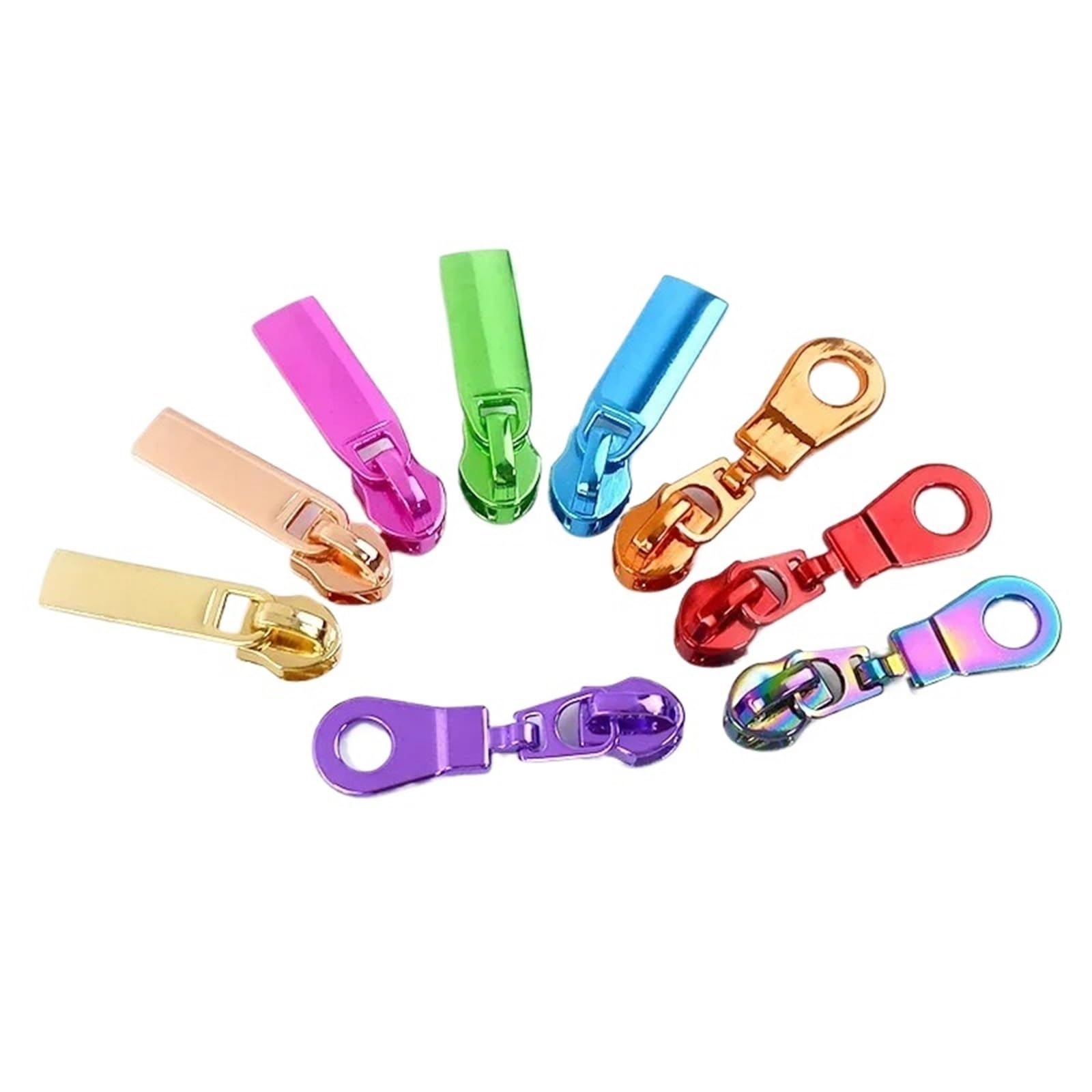 Tiradores de cremallera, 50 tiradores de cremallera de metal 5# para coser cremalleras de nailon, cintas deslizantes, zapatos, bolsas, kit de reparación de cremalleras (ZT179-morado)