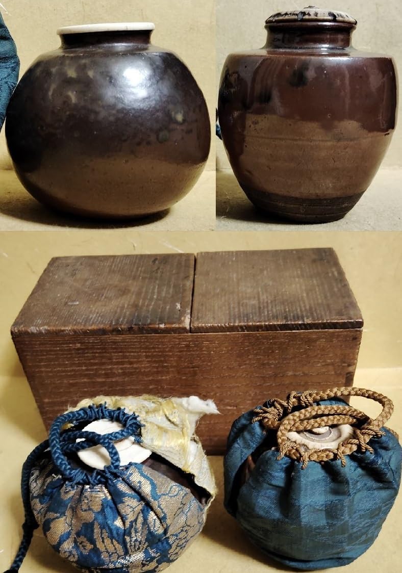 茶道具　備前焼　古備前　火襷　水滴　茶入　袱紗付　共箱二重箱　V　9374 茶道具 備前焼 古備前 火襷 水滴 茶入 袱紗付 共箱二重箱 V 9374