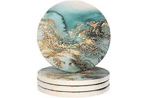 Lahome Round Marble Design Stoneware Coasters (Set of 4)
