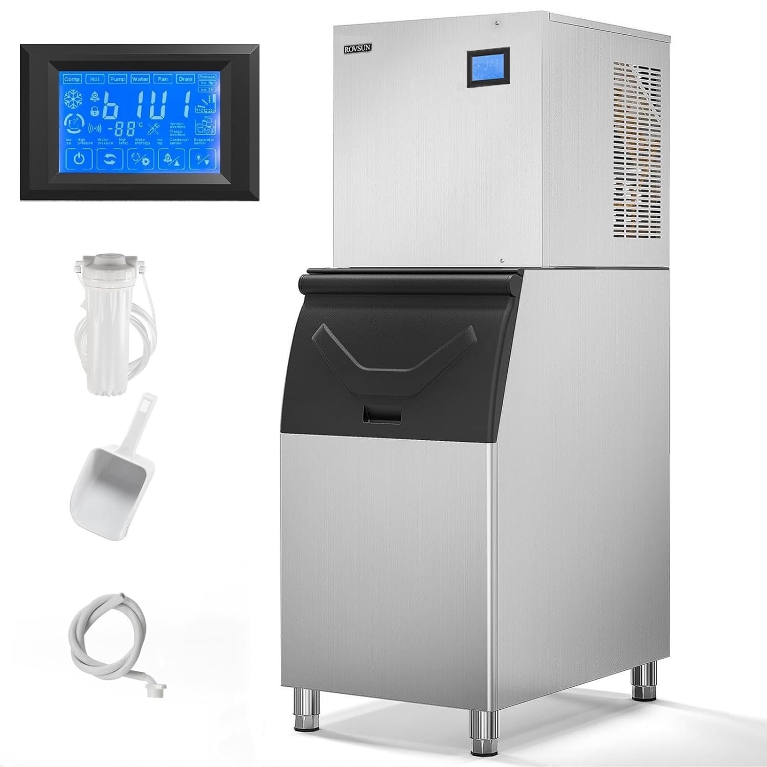 ROVSUN Commercial Ice Maker 400LBS/24H with 300LBS Storage