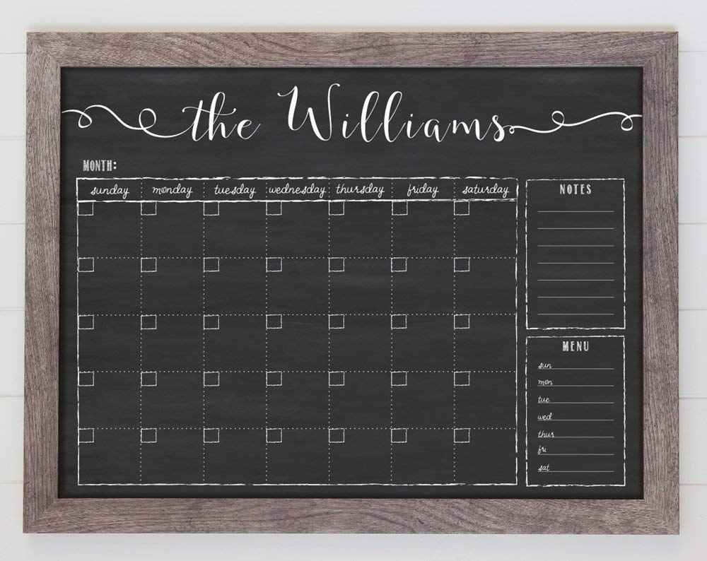 Chalkboard Calendar, 24x18 or 36x24 Horizontal Framed Dry Erase Calendar, Free Customization, Reusable 18x24 Customized Dry Erase Wall Calendar, Family Framed Calendar, perpetual calendar