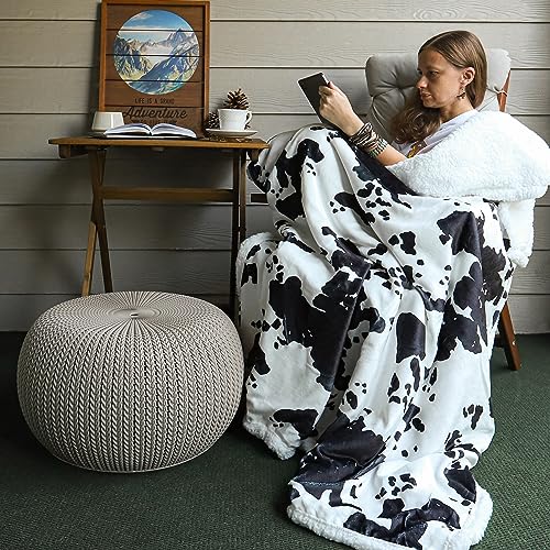 Image of Indigo Hill by HiEnd Accents Elsa Cow Print 54x68 Sherpa Throw Blanket