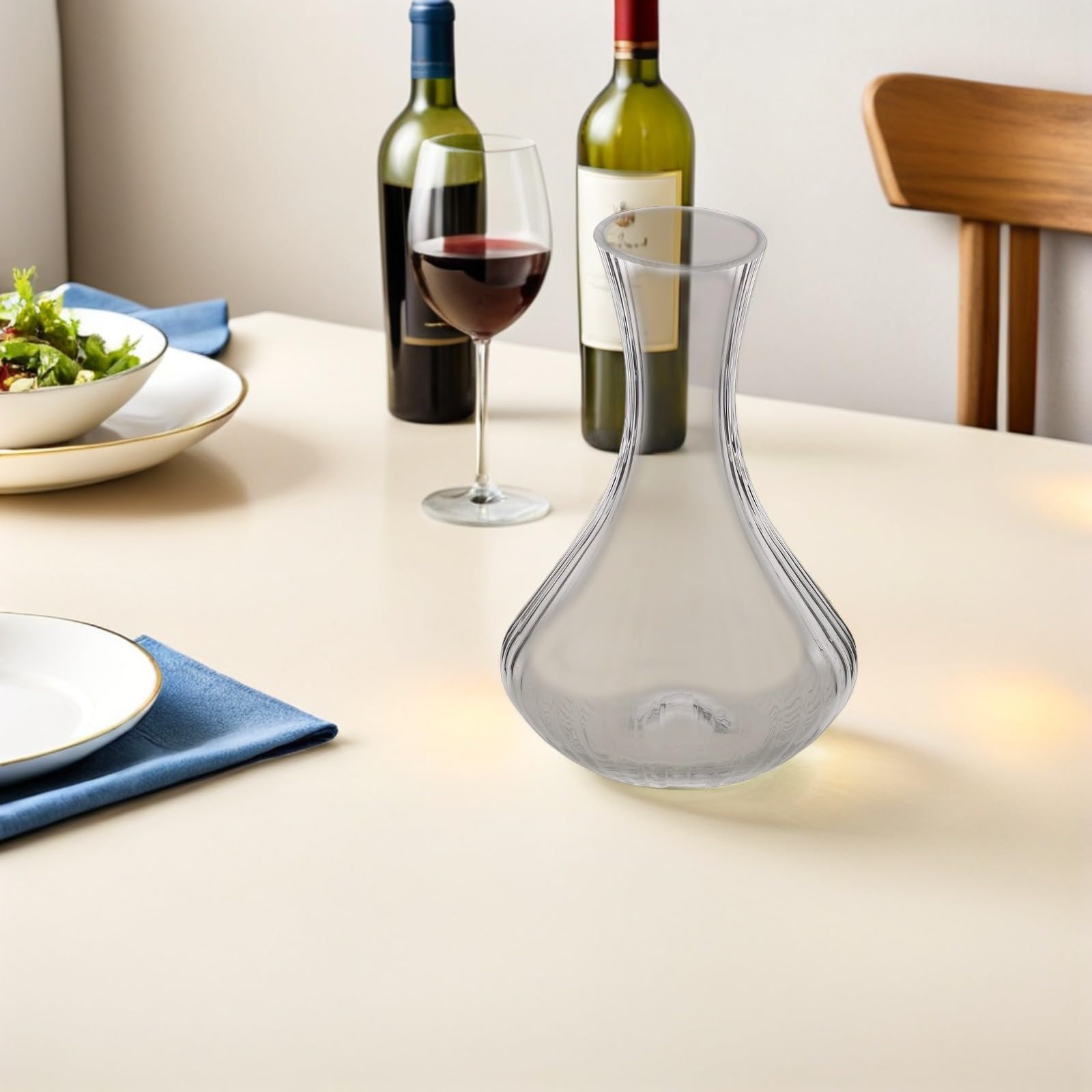 Decantador de Vino y Vidrio Boca Inclinada 1580ml Diseño a Rayas