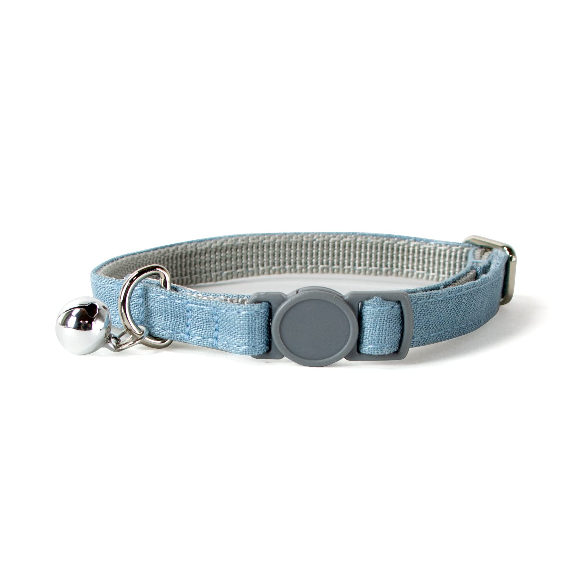 Sam and Maui Linen Blend Adjustable Cat Collar with Breakaway Quick Release Buckle and Bell Blue C