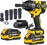 Chave de Impacto 21V Brushless 500Nm com 2 Baterias 4.0Ah Fasterr, Parafusadeira de Impacto Profissional com Carregador Rápido e Maleta