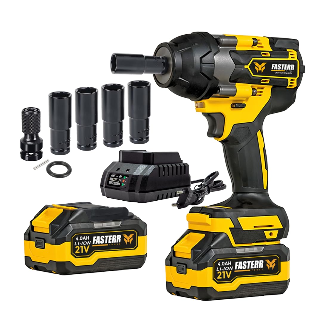 Chave de Impacto 21V Brushless 500Nm com 2 Baterias 4.0Ah Fasterr