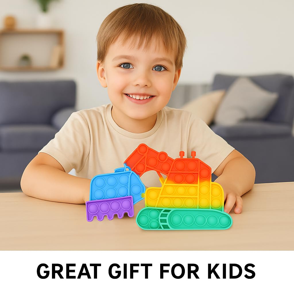 Ranzah Pop It Fidget Toy Excavator Silicone Bubble Sensory Stress Relief Toy for Kids and Adults Autism ADHD Anxiety Calming Push Pop Construction Truck Toy - Image 2