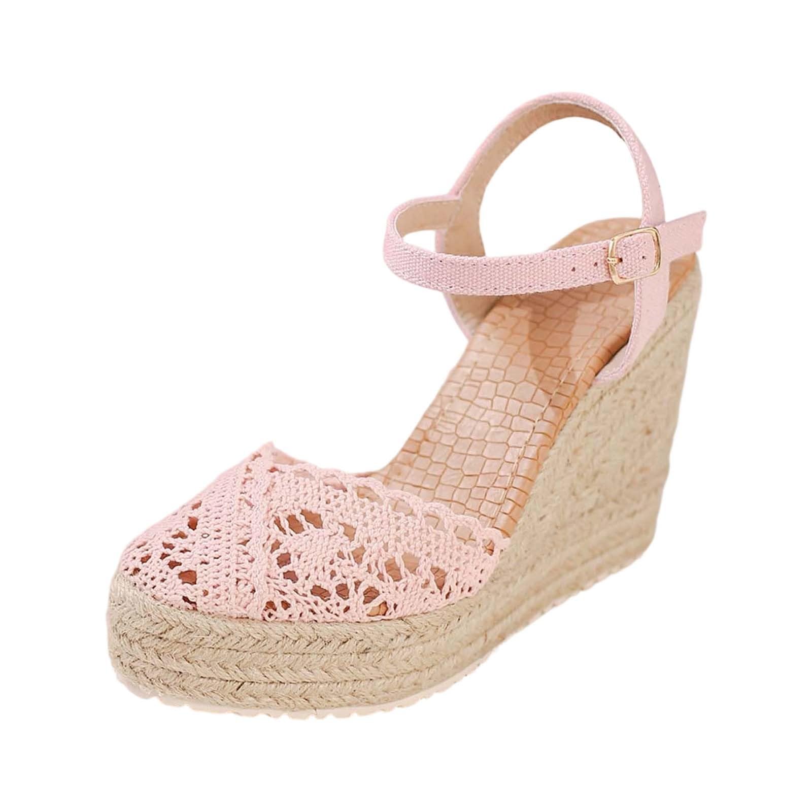 Scarpe estive da donna con plateau in pizzo con lacci e punta chiusa, suola leggera, look arioso, comode scarpe estive, eleganti scarpe casual per vacanze, spiaggia e tutti i giorni
