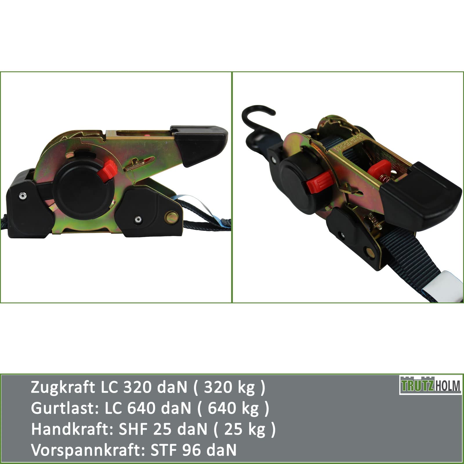 TRUTZHOLM 4X Automatik Spanngurt selbstaufrollend 1,8 m x 25 mm mit S-Haken, Zurrgurt Set 320/640 daN für Anhänger, Motorrad, PKW & Ladungssicherung