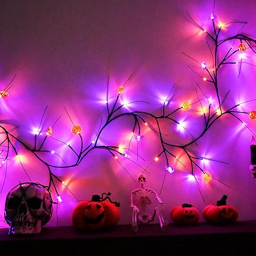 Miniatura 3 de PALONMY Luces de decoración de Halloween de 8.8 pies, 72 luces LED de sauce con temporizador, funciona con pilas, guirnalda de luces 12 LED de