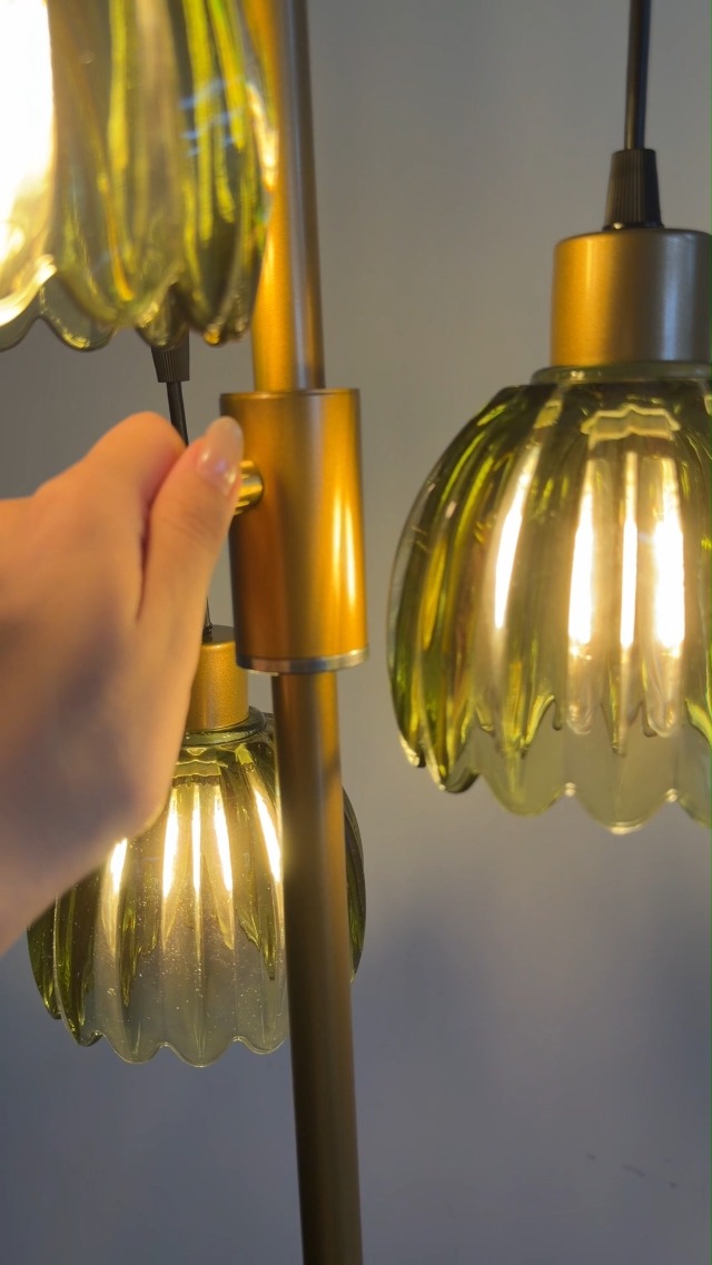 Image of Lightdot Glass Floor Lamp Green Lotus Flower Shade Dimmable Gold Floor Lamp