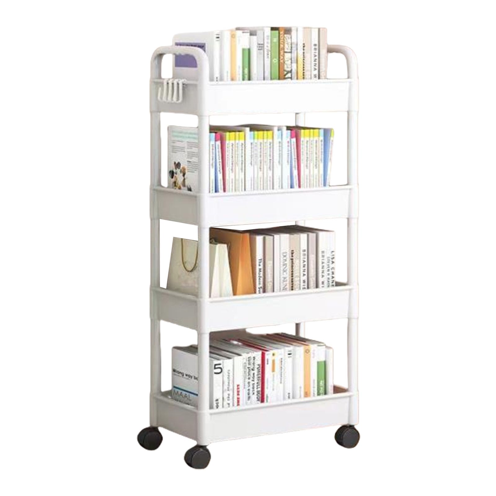 HGENAHGTF 4 Tiers Snacks Organiser Cart with Adjustable Shelves Space Saving Rack Practical Storage Trolley for Household Use Movable Shelf for Bedroom Organization