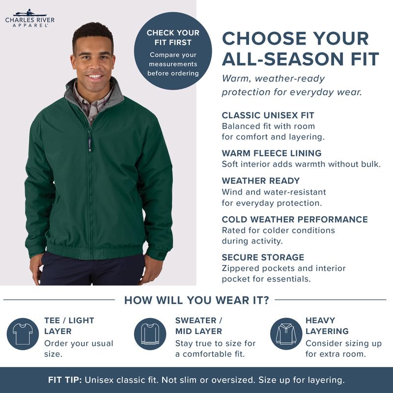 Image of Charles River Apparel Unisex Navigator Jacket, Wind and Water-Resistant Taslan Shell with Fleece Lining