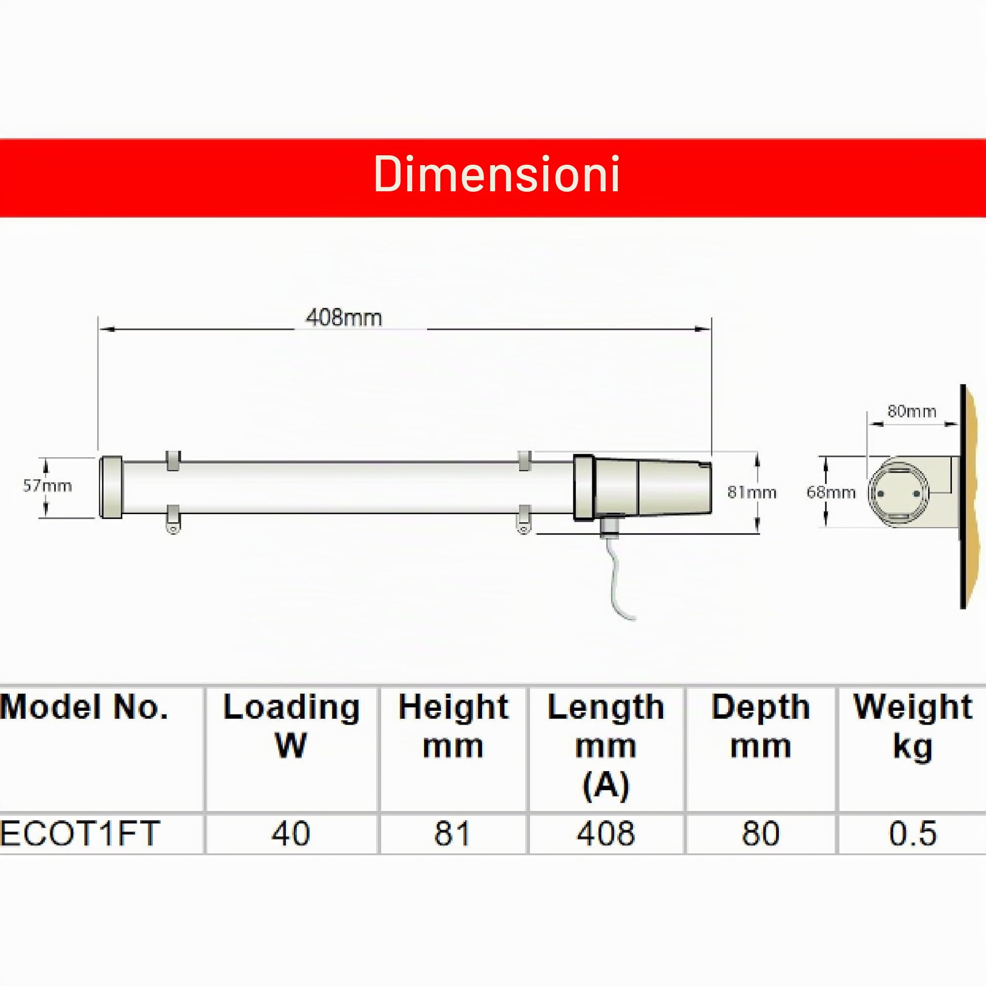 Dimplex ECOT2FT - Riscaldatore tubolare da 0,8 m con termostato integrato, staffe di montaggio incluse, bianco/grigio