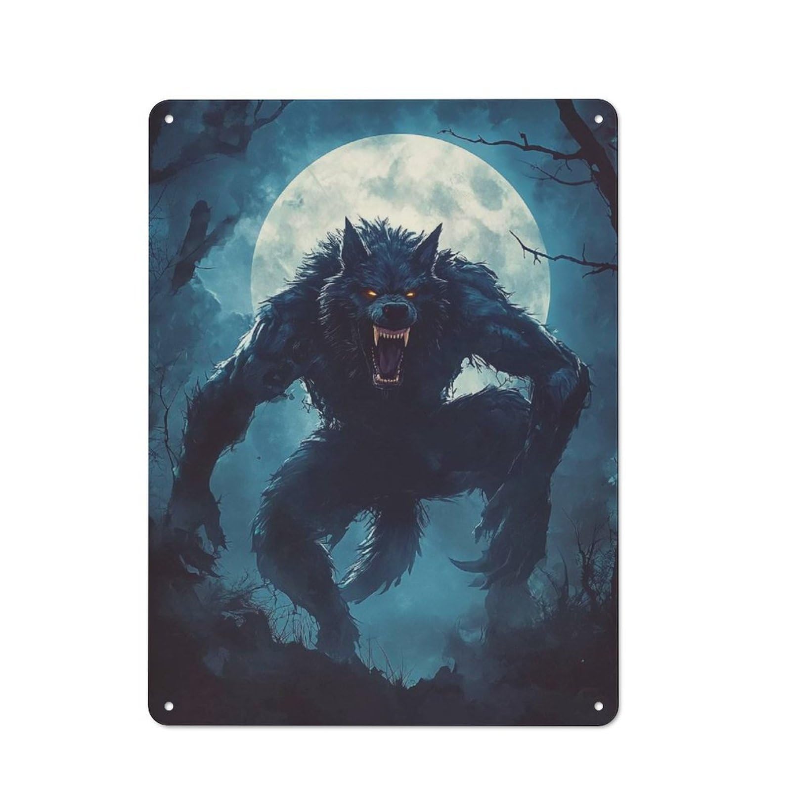 Junmoney Werewolf Under Full Moon Rustic Metal Plaque 40X30cm For Studio Or Craft Room, Housewarming Present For People Styling Studio And Craft Room