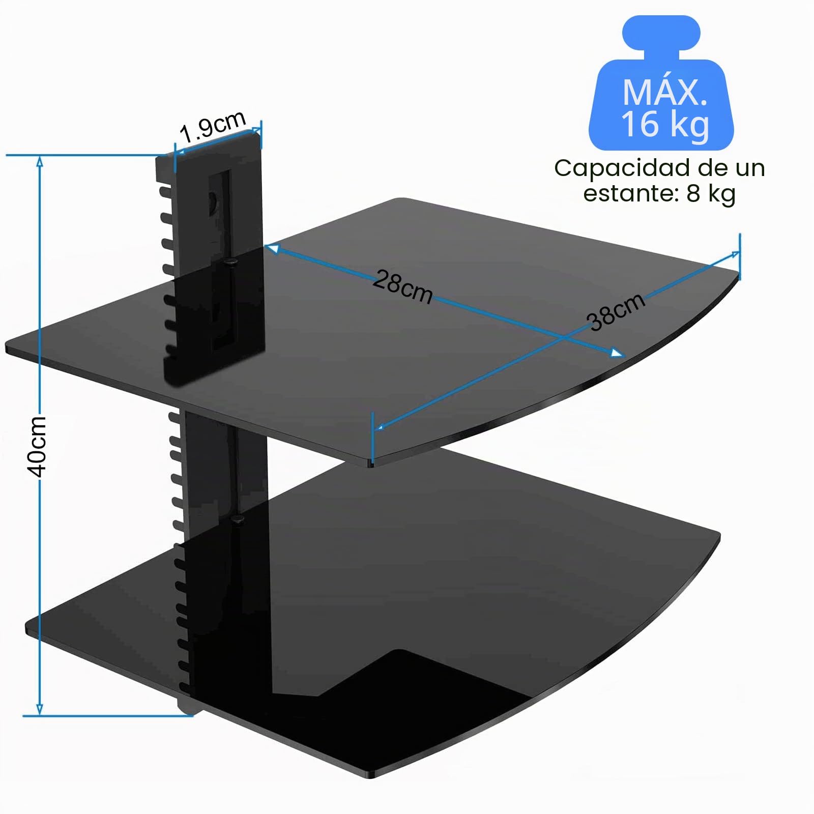 Estante flotante para DVD, soporte de pared de cristal para reproductor de DVD, PS4, cajas de cables, consolas de juegos, Sky Box y TV, soporte de pared negro plano, estante de AV