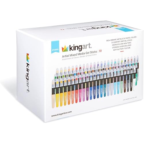 KINGART 580-72 GEL STICK Set, Artist Pigment Crayons, 72 Unique Colors, Water Soluble, Creamy, and Odorless, Use on Paper, Wood, Canvas and more