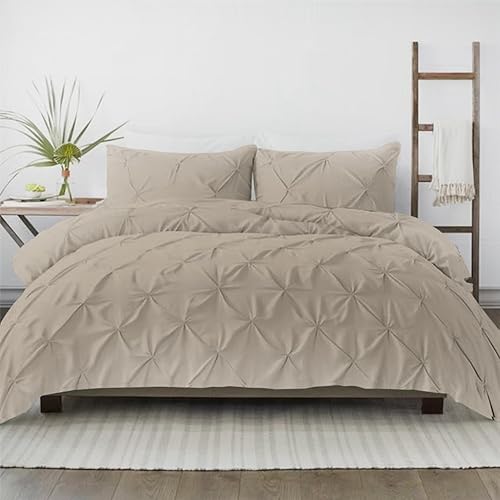 Kotton Culture - Juego de funda de edredón de 3 piezas, 100% algodón egipcio de 600 hilos, con cierre y lazos en las esquinas, diseño plisado