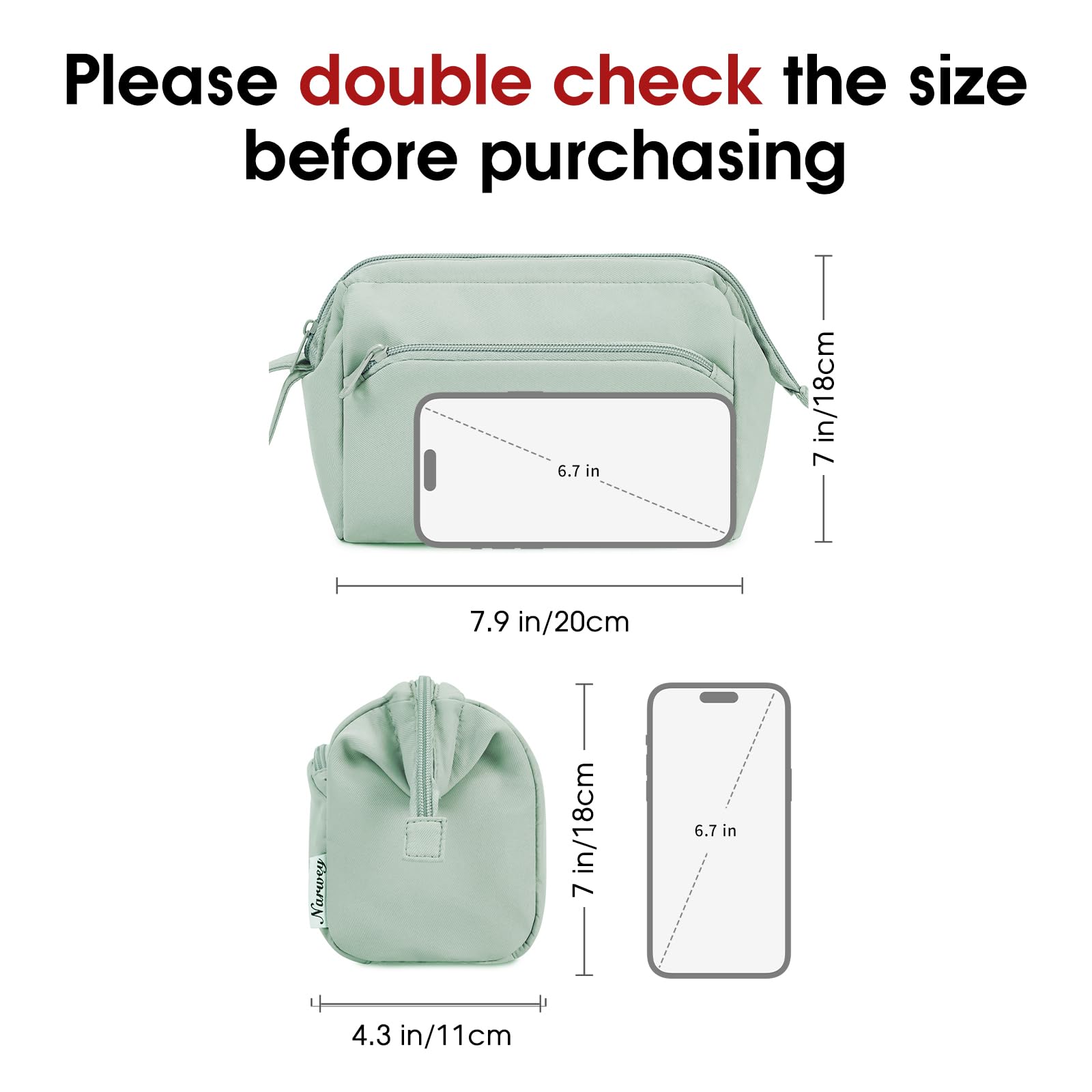 Narwey Spalancato Porta Trucchi Trousse Trucchi Donna Organizer, Beauty Case da Viaggio Donna Pochette Trucchi Make up Bag Idee Regalo Ragazza (Menta Verde)