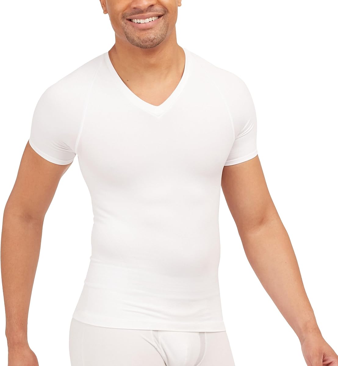 SPANX Men’s Ultra Sculpt Cotton Spandex V-Neck - Men’s Base Layer - Flattering Everyday Support - Breathable & Moisture Wicking - Bright White - Large - 2-Pack