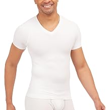 SPANX Mens Ultra Sculpt Cotton Spandex V-Neck - Mens Base Layer - Flattering Everyday Support - Breathable & Moisture Wicking - Bright White - Large - 2-Pack