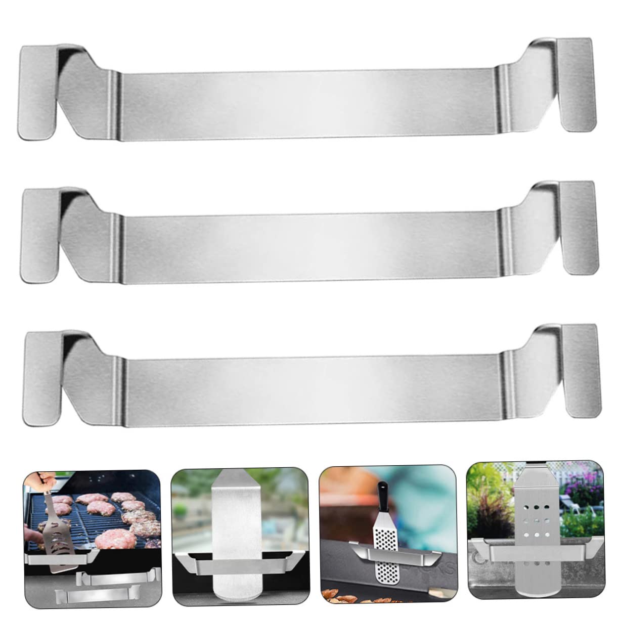 Sosoport 3 Sätze BBQ Tool Rack Gestell Grillzubehör Rost Für Grillbesteck Aus Edelstahl Edelstahlküchenutensilien Backspatelhalter Utensilienregal Rostfreier Silber 3 Stück * 3