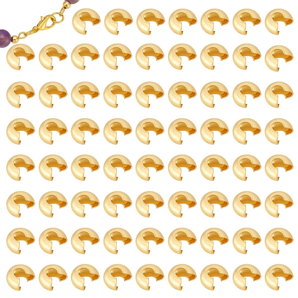 PH PandaHall 160pcs 304 Stainless Steel Crimp Bead Covers 18K Gold Plated, 4x3.5mm Jewellery Crimps Metal Knot Covers for DIY Earring Bracelet Necklace Jewellery Craft Projects Mother's Day