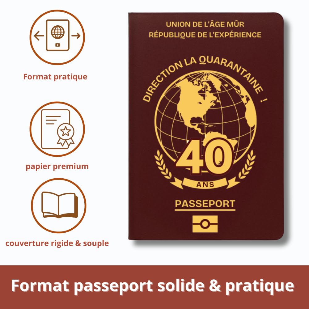 Carte d’Anniversaire 40 ans Passeport Anniversaire Livre d’Or Humour à Remplir Idée Cadeau Original Homme Femme