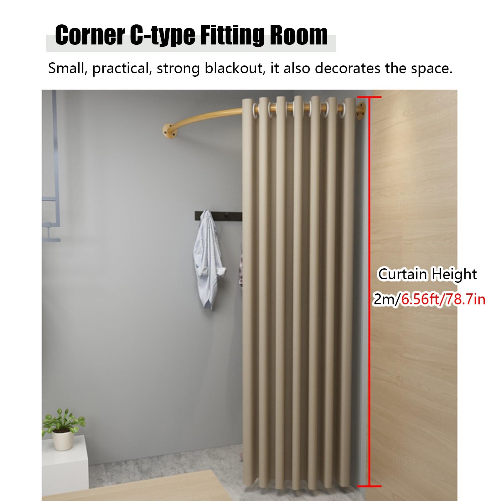 Cabine Essayage Cabine D'essayage Simple, Magasin De Vêtements Magasin De Robes De Mariée Boutiqu Vestiaire Séparation De Pièces, 80 90 100 120CM Tringle De Suspension Murale Avec Rideau D'ombrage ( C