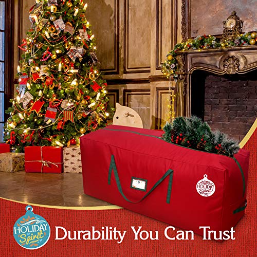 Holiday Spirit Christmas Tree Storage Bag, Heavy-Duty 600D Oxford Material With Durable Reinforced Handles & Zipper, Waterproof Dust Protection (Red, Fits A 9Ft Tree) #TOP5