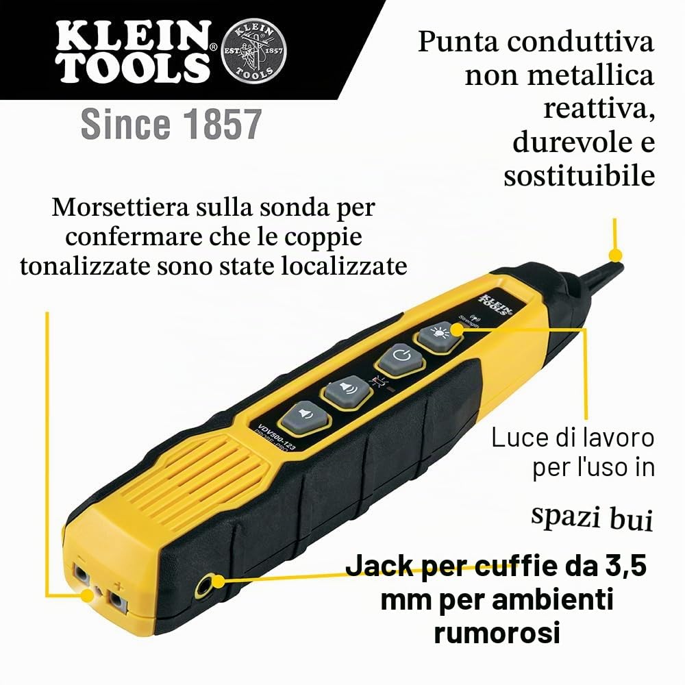 Klein Tools VDV500-123 | Sonda Di Tracciamento Probe PRO | Traccia Fili Non Attivi | Illuminazione Integrata | Jack Cuffie 3,5 Mm