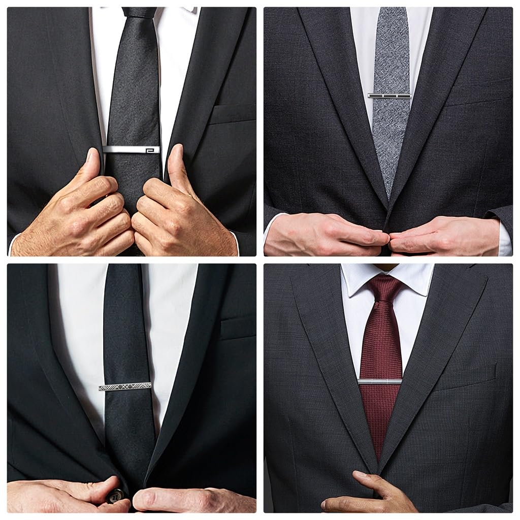Clips de Corbata Clip de Corbata Plateado for Hombre Clip de Corbata de Negocios Clip de Corbata Negro