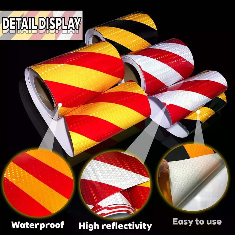ツイル反射防水テープ左または右リフレクター自己粘着安全警告ステッカー目立ちトラック用 - 色: Red Yellow-20cm -