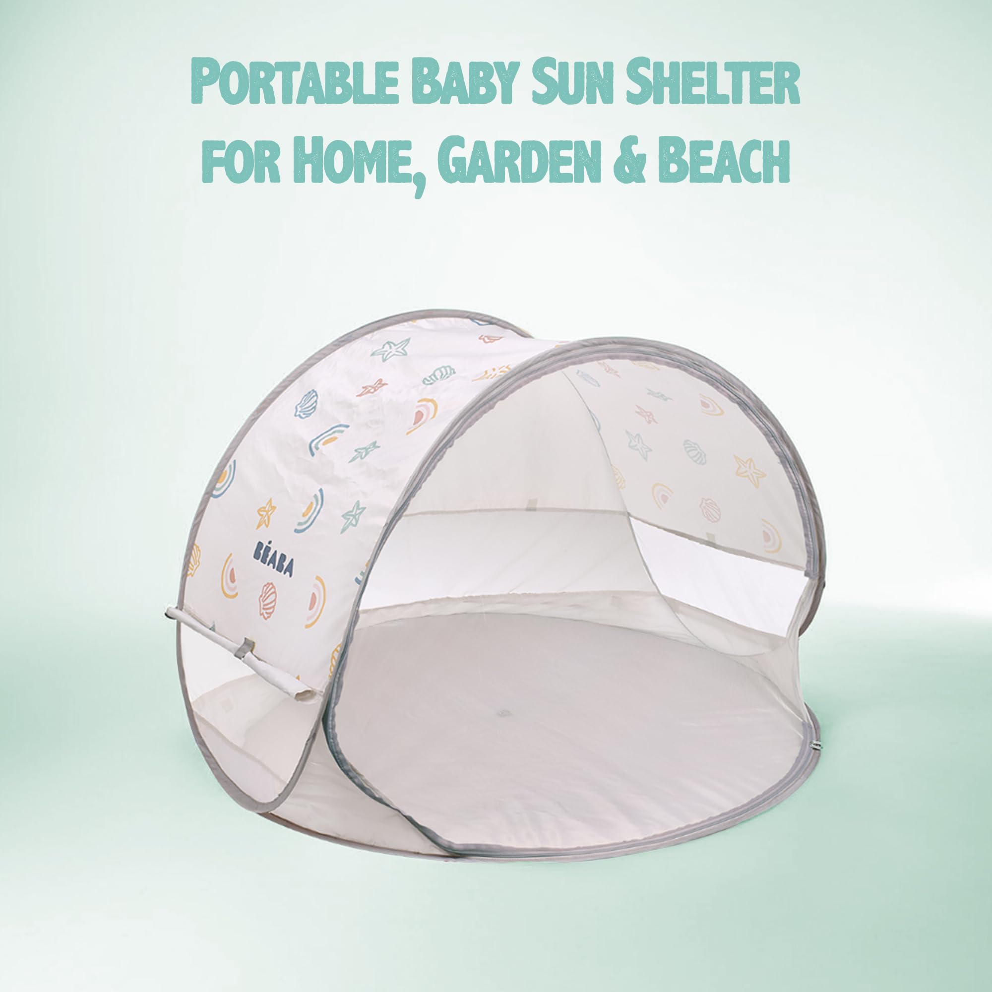 BÉABA, Strandtent, UV-bescherming voor baby's, 2-in-1, 0-24 maanden, maximale zonwering, UPF50 , UV-gefilterd, ventilatie 360°, muggennet, ruim, pop-up- systeem, transporttas, breezynest