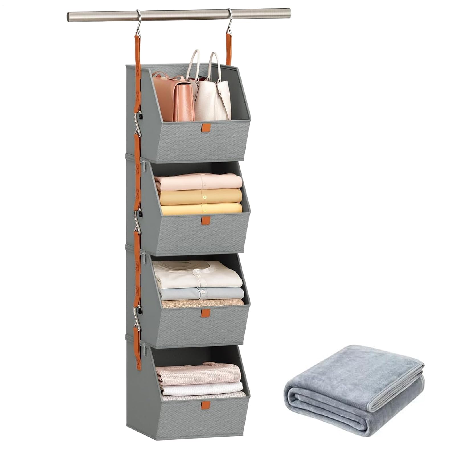 Schrank-Organizer mit 4 Ebenen – hängende Kleideraufbewahrung | Schlafzimmer-Aufbewahrungssystem | Würfelregale Boxen Organizer Lösung für Zuhause, Wohnheim, Wäsche, Waschtisch, Garage, Speisekammer