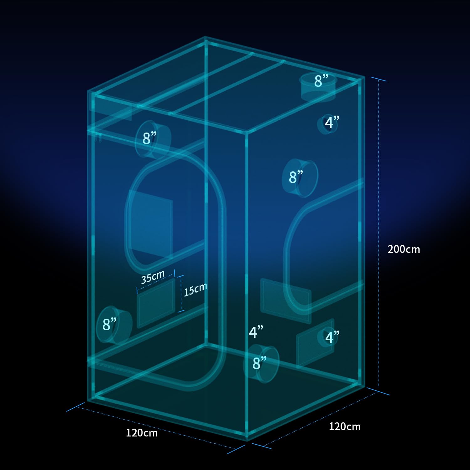 Grow Zelt 120x120x200 cm– 1680D Oxford Indoor Grow Tent mit Diamant Mylar, Lichtdicht & Wasserdicht, Stabiler Metallrahmen, Hochleistungs-Reißverschluss, Belüftung & Bodenwanne