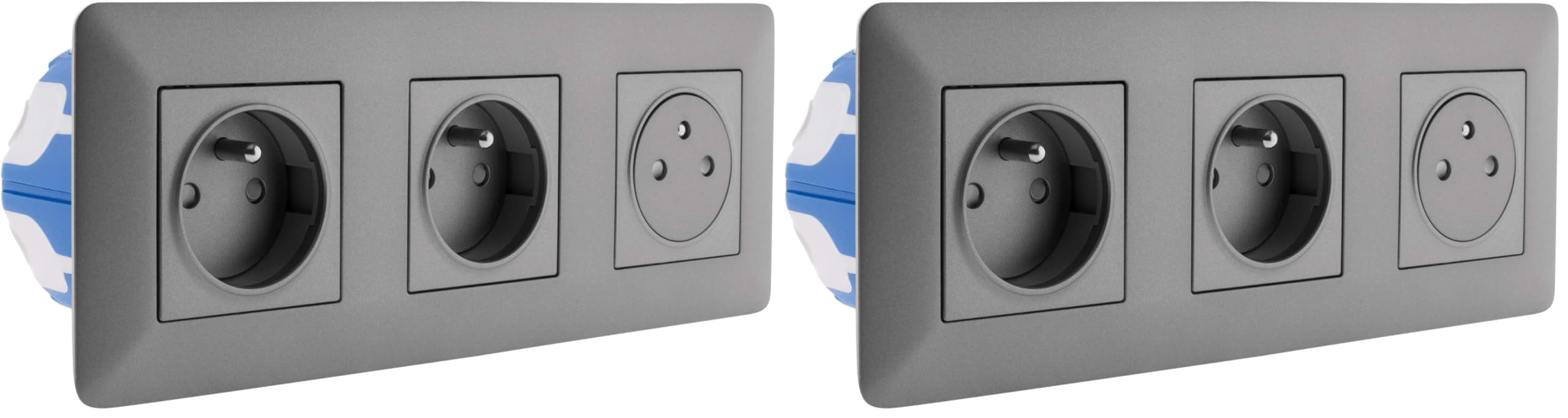 Triple prise affleurante encastrable grise avec boite Artezo Zenitech