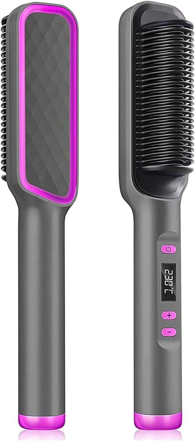 SYOSI Hair Straightener Brush, Ionic Hair Straightener Comb with 5 Temperature Settings & LED Screen, 30s Fast Heating & Anti-Scald, Negative Styling Comb, Professional Women’s Hairstyle Tools
