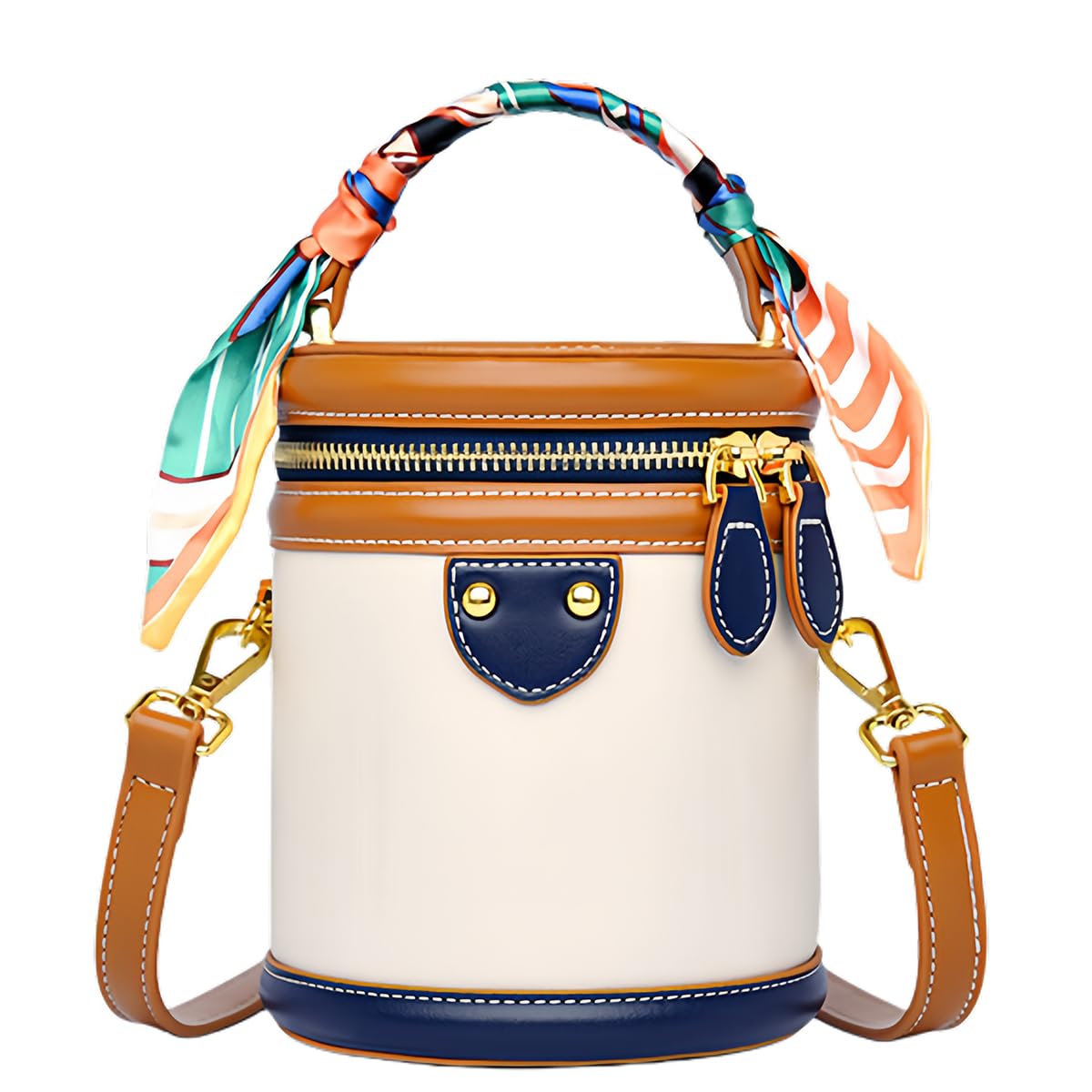 SYHTBYOH Mini Bucket Crossbody Bags for Women Vegan Leather Small Round Shoulder Round Handle Handbag Purses