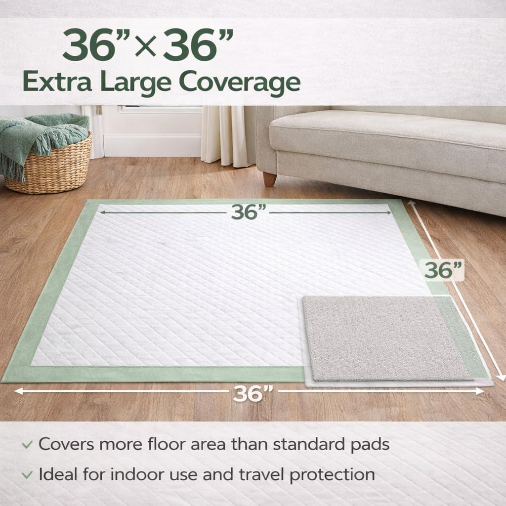 Gimars 4XL 36"x36" Thicken Heavy Absorbency Dog Pad Extra Large- Jumbo Disposable Polymer Quick Dry No Leaking Pee Pads for Dogs, Cats, Rabbits Pets 30 Counts-Green
