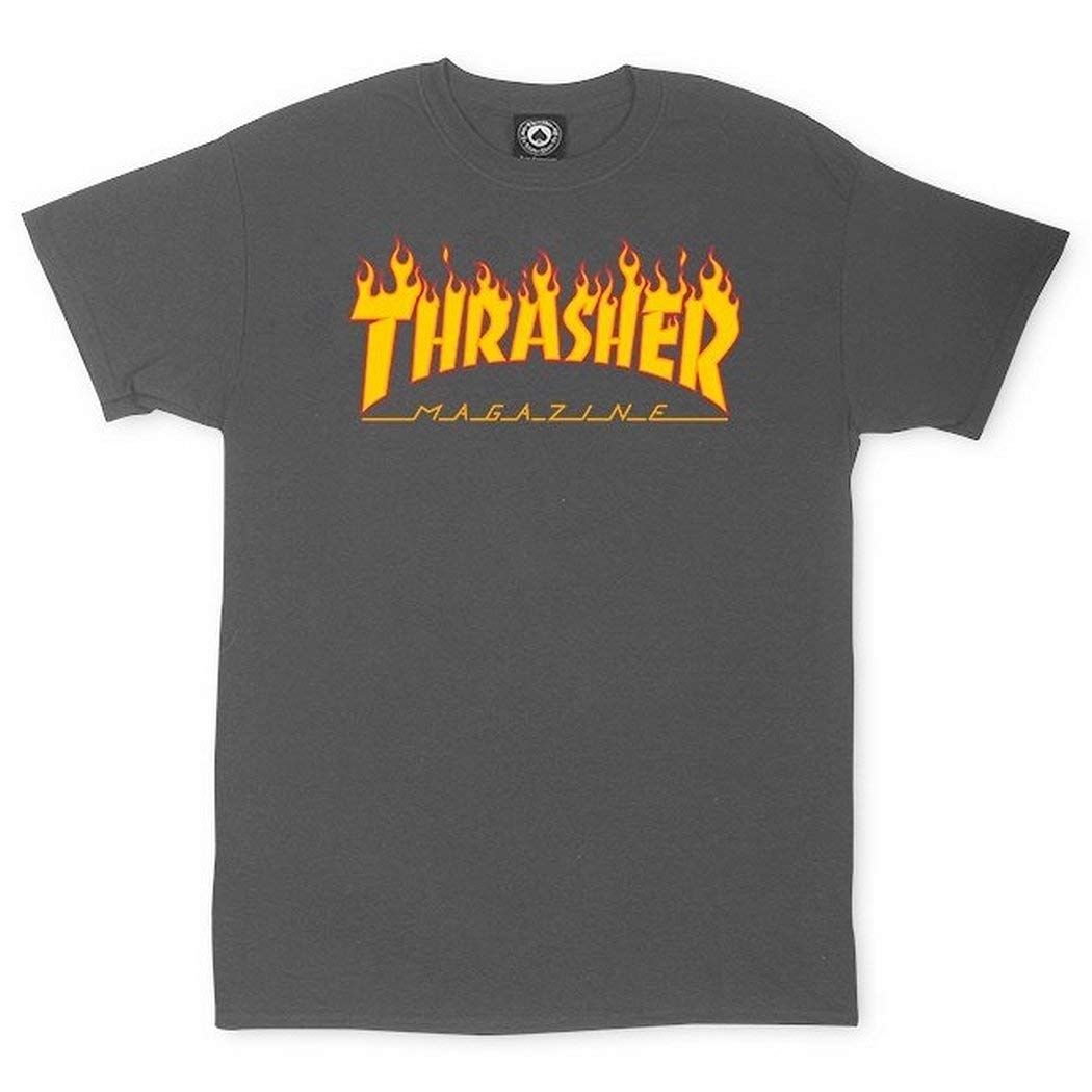Thrasher Men's Gris Flame Logo T-Shirt, Unisex Adults, Grey, Small