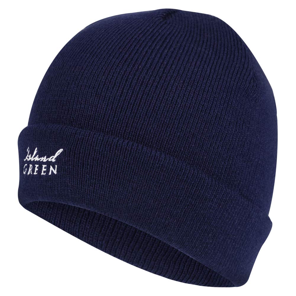 Island Green IGHAT2025 Mens Lined Winter Thermal Golf Beanie Hat, Navy, One Size