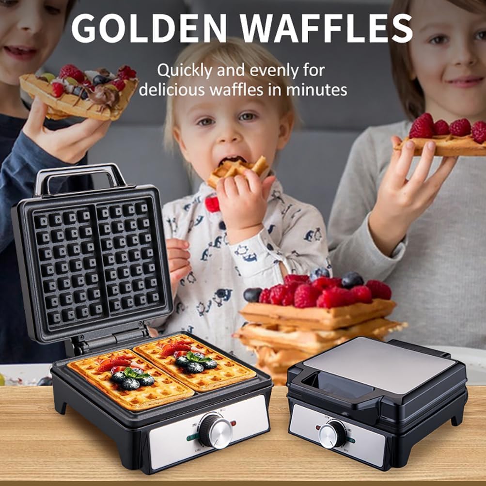 Waffle Maker Elettrico da 1600 W - Piatti Doppi, Controllo della Temperatura Regolabile, Guardia Antiaderente e Overflow - per Waffle belgi, frittelle, Formaggio grigliato, Hamburger