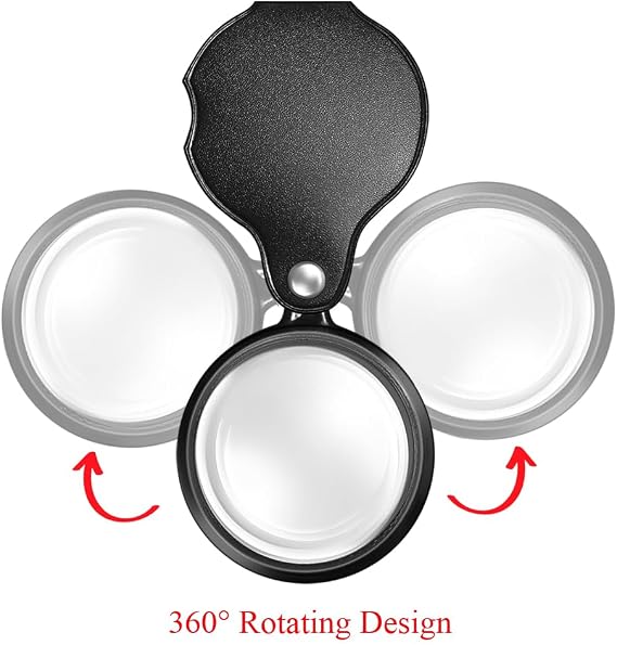 Aode for10X Magnifying Glass Loupe Small Pocket Magnifier Mini Folding Magnify Glass with Rotating Protective Holster for Reading NewspaperJjnxm-0148, 0419009