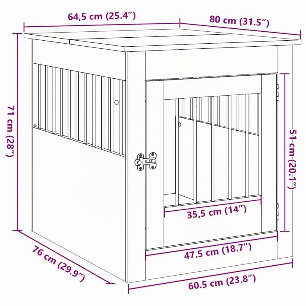 vidaXL Hundekäfig im Möbelstil Altholz-Optik 64,5x80x71 cm, Hundebox, Hundehaus, Hundehütte, Möbel-Stil, Möbel Look