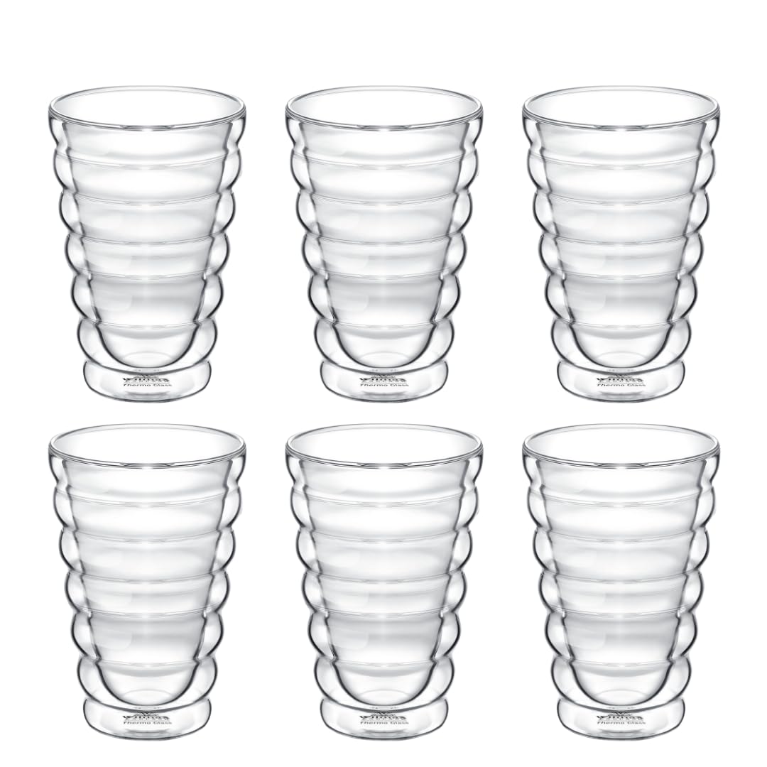 Wilmax - Thermogläser Bubble - 400 ml - 6er-Set - Doppelwandige Gläser für Wasser, Tee, Kaffee - Teegläser & Kaffeegläser - Gläser für Heiß- und Kaltgetränke - Wassergläser - Spülmaschinenfest